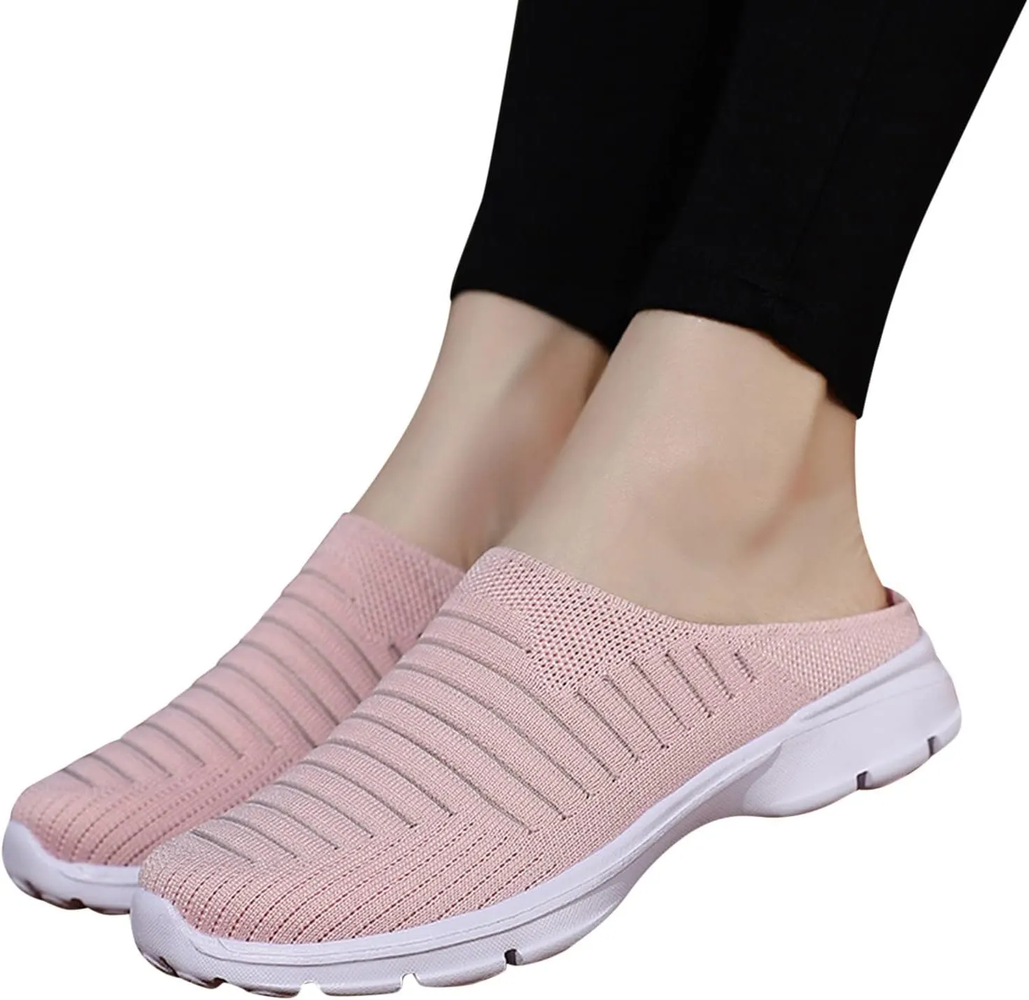 Womens Breathable Mesh Walking Mules Sneakers Womens Running Shoes Mesh Breathable Casual Tennis Shoes White Platform Sneakers Slip On Tennis Shoe Cross Trainer Shoe