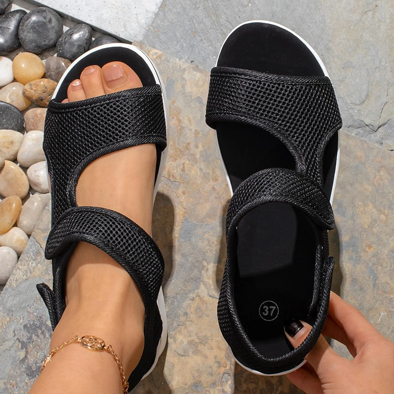 Women's Breathable Orthopedic Sandals Comfortable Walking Arch Support Wide Fit Plantar Fasciitis Sport Athletic Hiking Tennis Shoes Outdoor Active Summer Dressy Soft Mat Diabetic