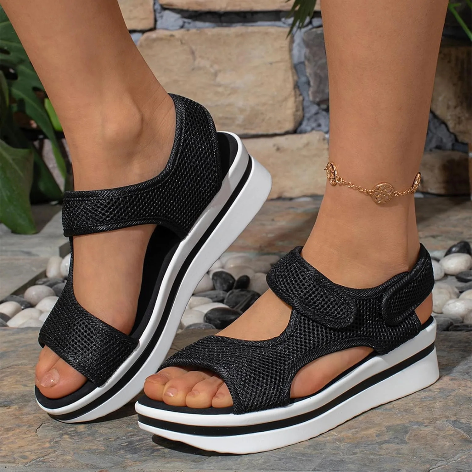 Women's Breathable Orthopedic Sandals Comfortable Walking Arch Support Wide Fit Plantar Fasciitis Sport Athletic Hiking Tennis Shoes Outdoor Active Summer Dressy Soft Mat Diabetic