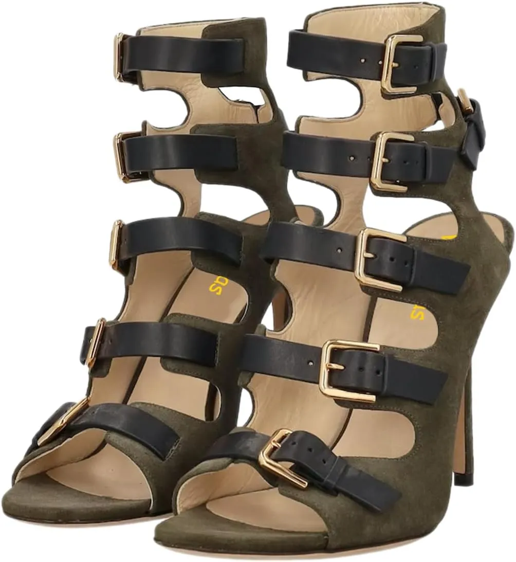 Women’s Buckle Strappy Sandals High Stiletto Heel Sandals Boots Peep Toe Two Tone Shoes Party Shopping Daily Size 4-16 US