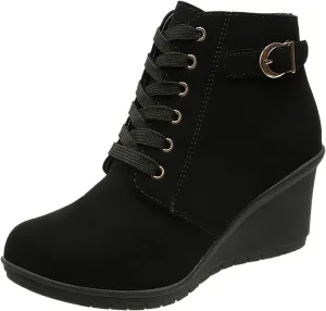 Womens Clasical Ankle Booties Lace-Up Zipper Breathable Lining Flat Ankle Combat Boots Crown Vintage Boots Shoes