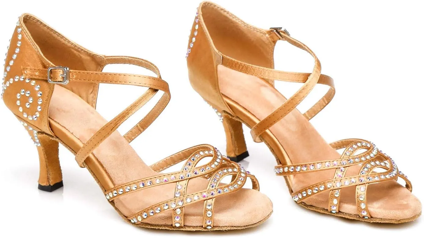 Womens Comfortable Ballroom Dance Shoes Rhinestones Pattern Wedding Sandals