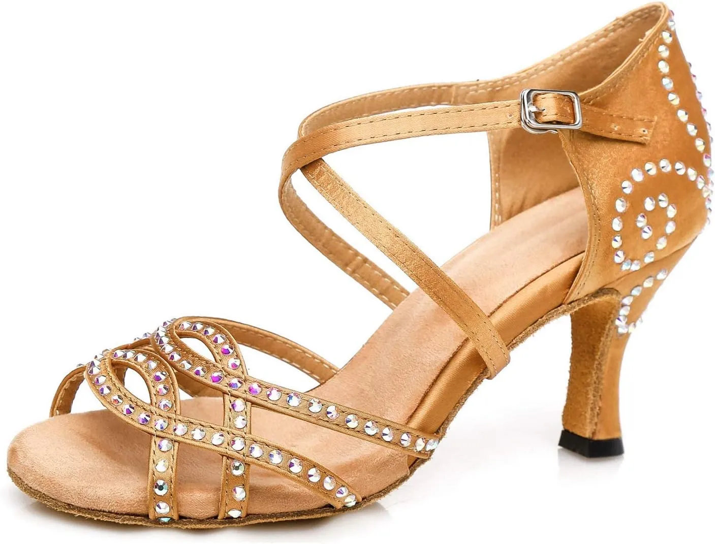 Womens Comfortable Ballroom Dance Shoes Rhinestones Pattern Wedding Sandals