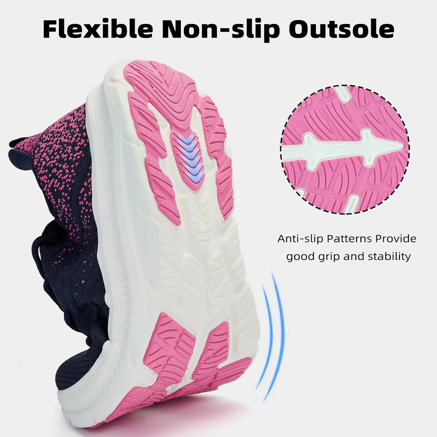Women's Cushioning Running Shoes - Slip on Memory Foam Comfortable Walking Tennis Sneakers Ladies Athletic Gym Workout Sport Jogging Shoe Lightweight