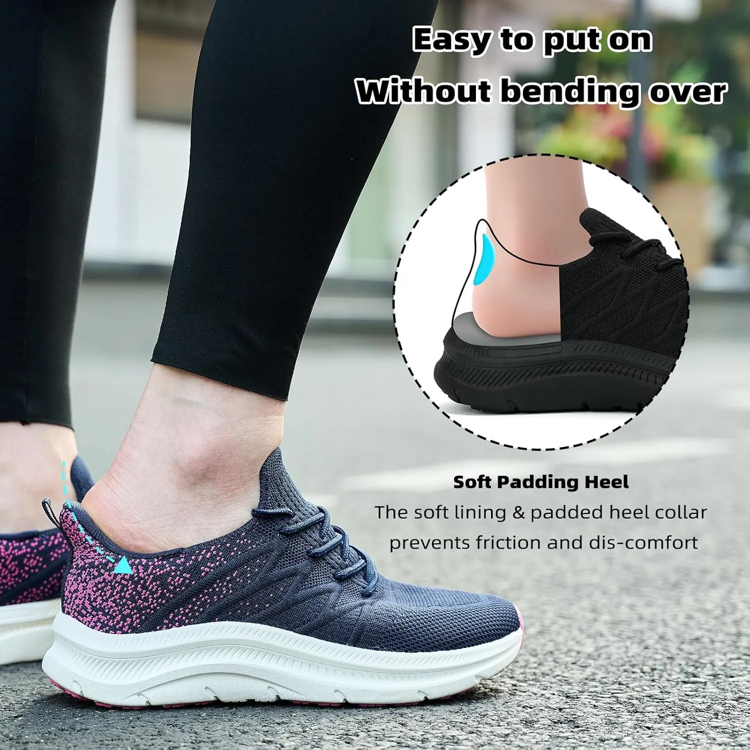 Women's Cushioning Running Shoes - Slip on Memory Foam Comfortable Walking Tennis Sneakers Ladies Athletic Gym Workout Sport Jogging Shoe Lightweight