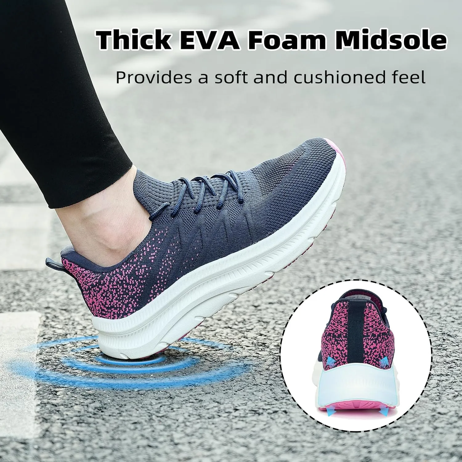 Women's Cushioning Running Shoes - Slip on Memory Foam Comfortable Walking Tennis Sneakers Ladies Athletic Gym Workout Sport Jogging Shoe Lightweight