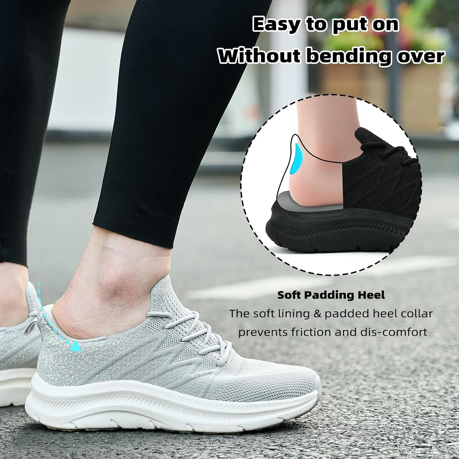 Women's Cushioning Running Shoes - Slip on Memory Foam Comfortable Walking Tennis Sneakers Ladies Athletic Gym Workout Sport Jogging Shoe Lightweight
