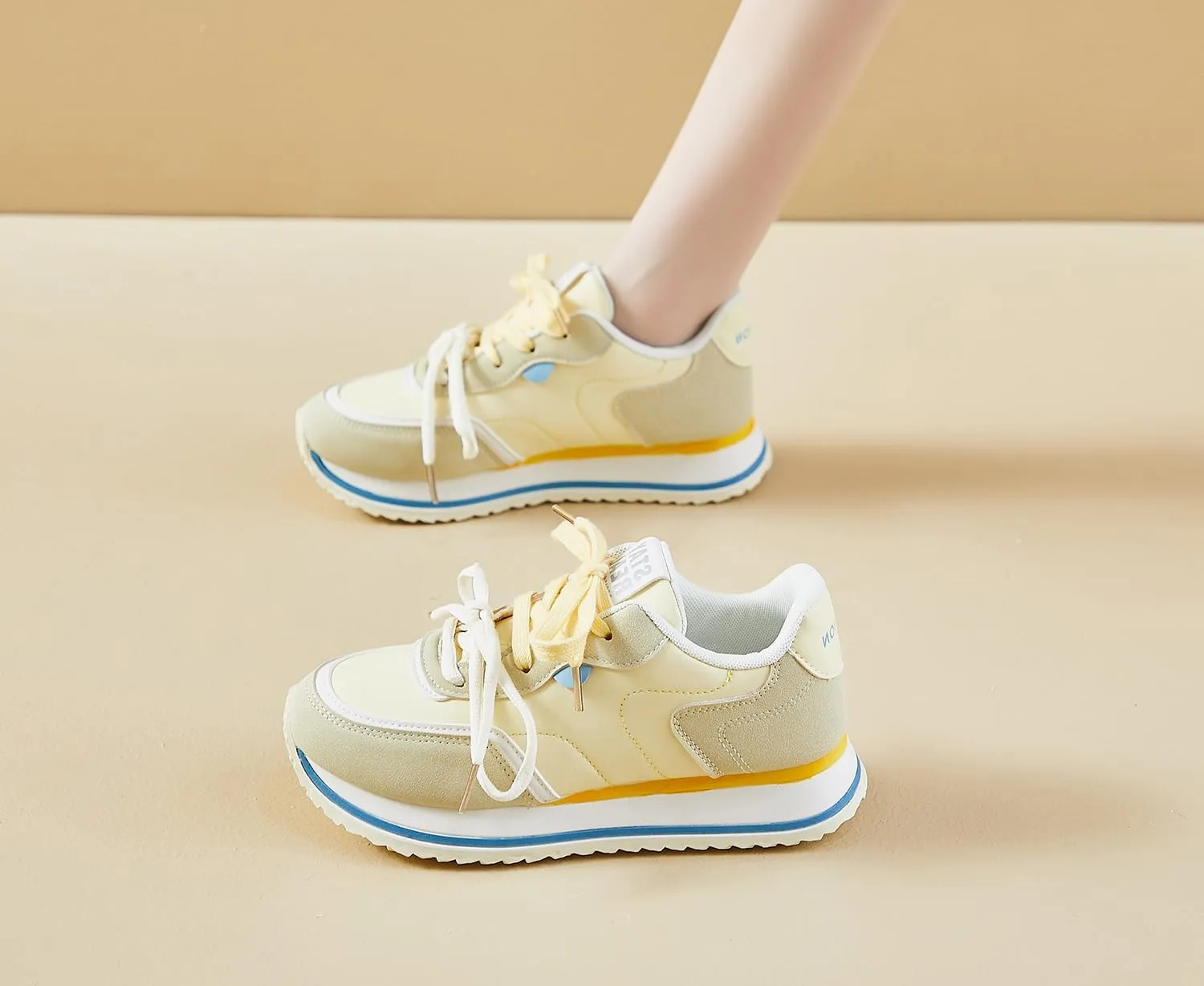 Women's Cute Double Shoelaces Platform Sneakers Lightweight Non-Slip Comfort Walking Casual Shoes Campus