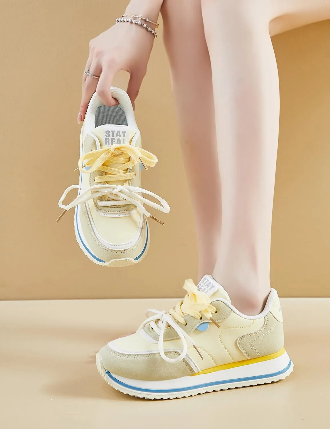 Women's Cute Double Shoelaces Platform Sneakers Lightweight Non-Slip Comfort Walking Casual Shoes Campus