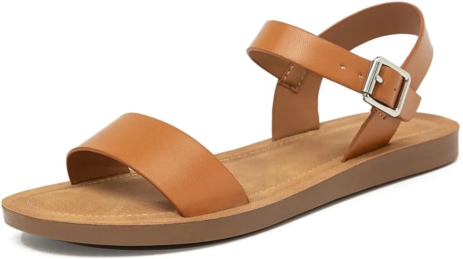 Women's Cute Open Toes One Band Ankle Strap Flexible Summer Flat Sandals With   Memory Foam