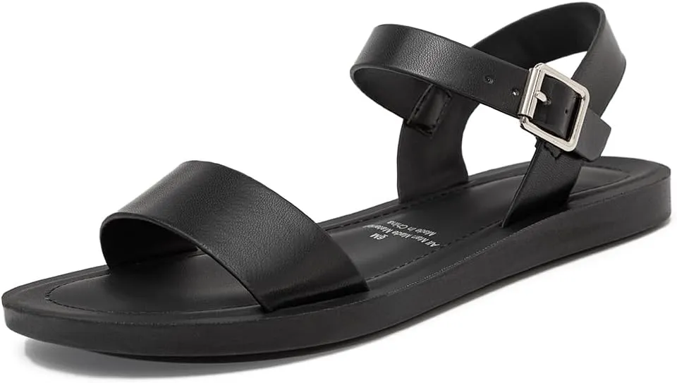 Women's Cute Open Toes One Band Ankle Strap Flexible Summer Flat Sandals With   Memory Foam