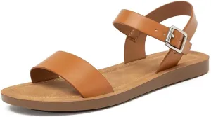 Women's Cute Open Toes One Band Ankle Strap Flexible Summer Flat Sandals With   Memory Foam