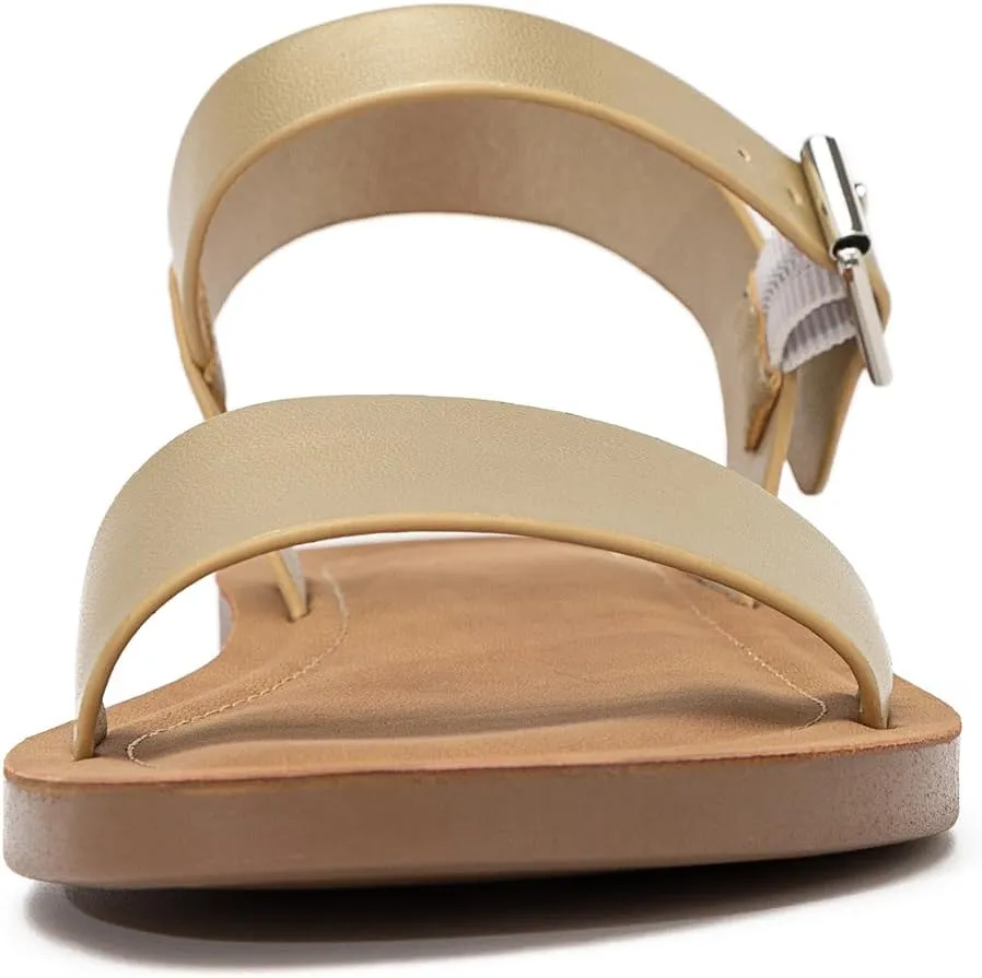 Women's Cute Open Toes One Band Ankle Strap Flexible Summer Flat Sandals With   Memory Foam