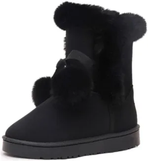 Women's Cute Pompon Lace Up Fur Winter Snow Boots Sweetheart Princess Fluffy Boots