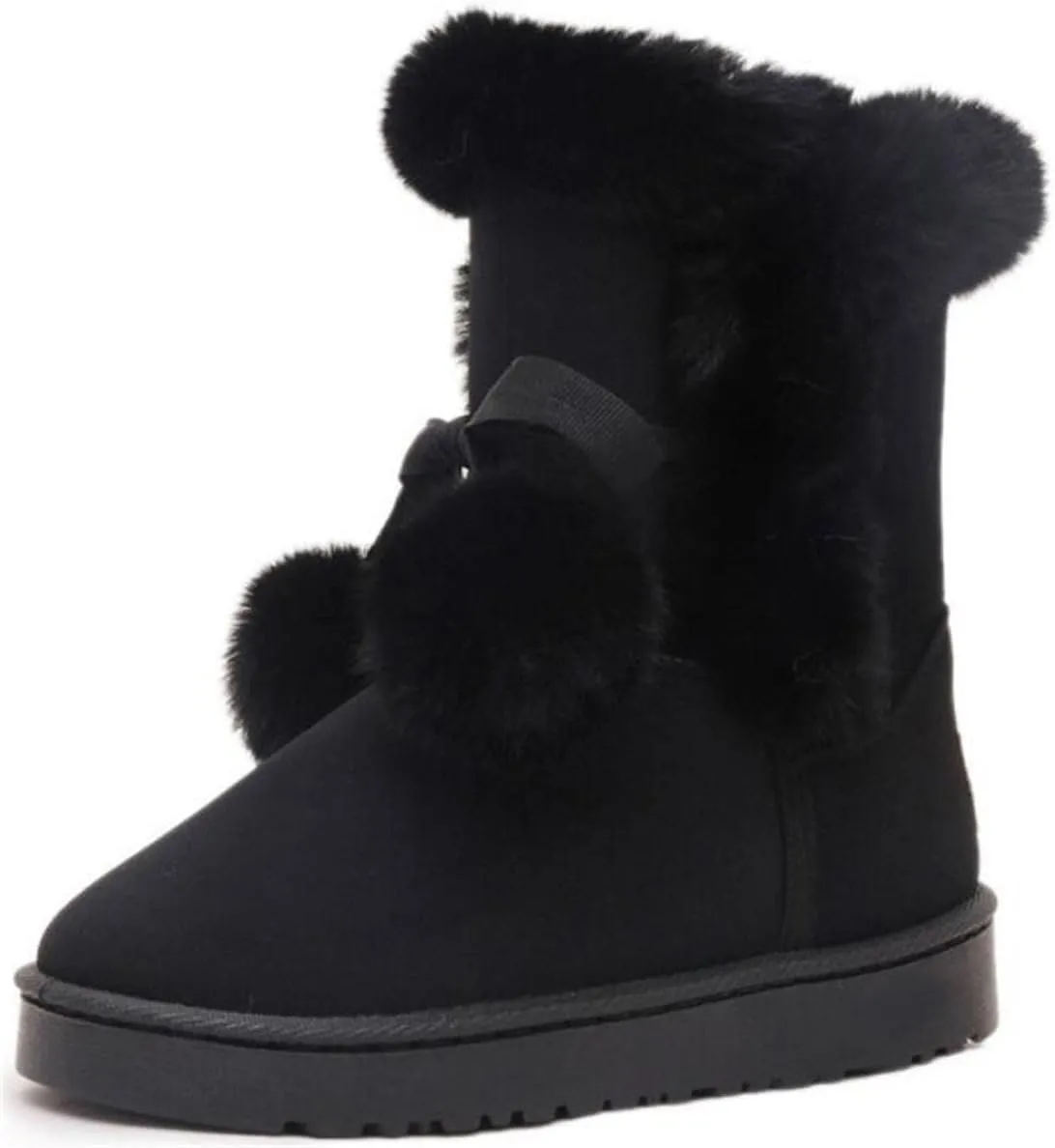 Women's Cute Pompon Lace Up Fur Winter Snow Boots Sweetheart Princess Fluffy Boots