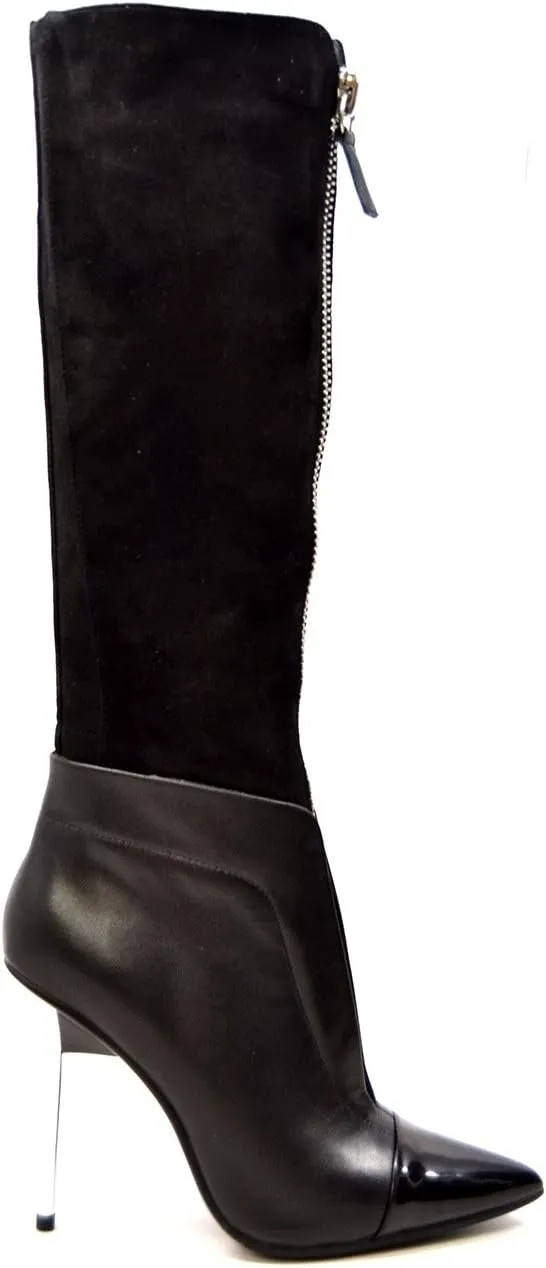 Women's Extra Slim Collection French Leather/Suede Dress Boots 12-13" Calf Size
