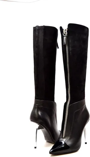 Women's Extra Slim Collection French Leather/Suede Dress Boots 12-13" Calf Size
