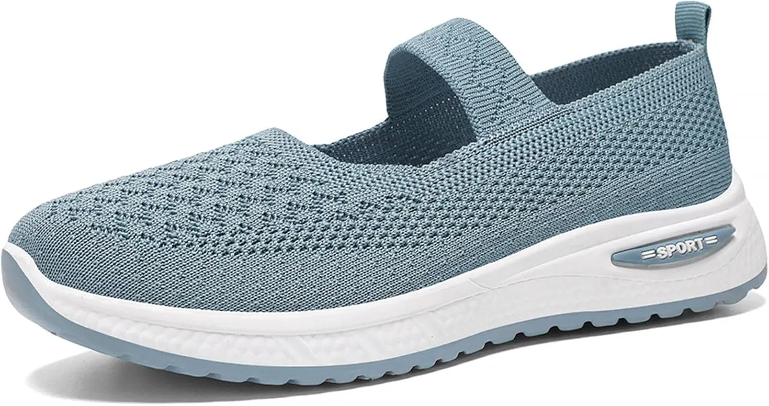 Women's Fashion Breathable Knit Elastic Mesh Flat Loafers Outdoor Comfortable Non-Slip Casual Walking Shoes