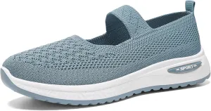 Women's Fashion Breathable Knit Elastic Mesh Flat Loafers Outdoor Comfortable Non-Slip Casual Walking Shoes