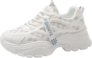 Women's Fashion Platform Sneakers Breathable Mesh White Sneakers Non Slip Walking Shoes