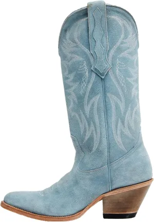 Womens Faux Suede Embroidered Cowboy Boots Pointed Toe Chunky Heel Cowboy Boots Pull On Womens Fashion Mid Calf Boots