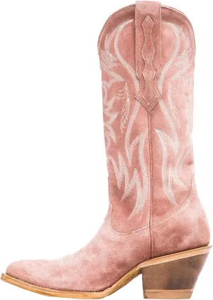 Womens Faux Suede Embroidered Cowboy Boots Pointed Toe Chunky Heel Cowboy Boots Pull On Womens Fashion Mid Calf Boots