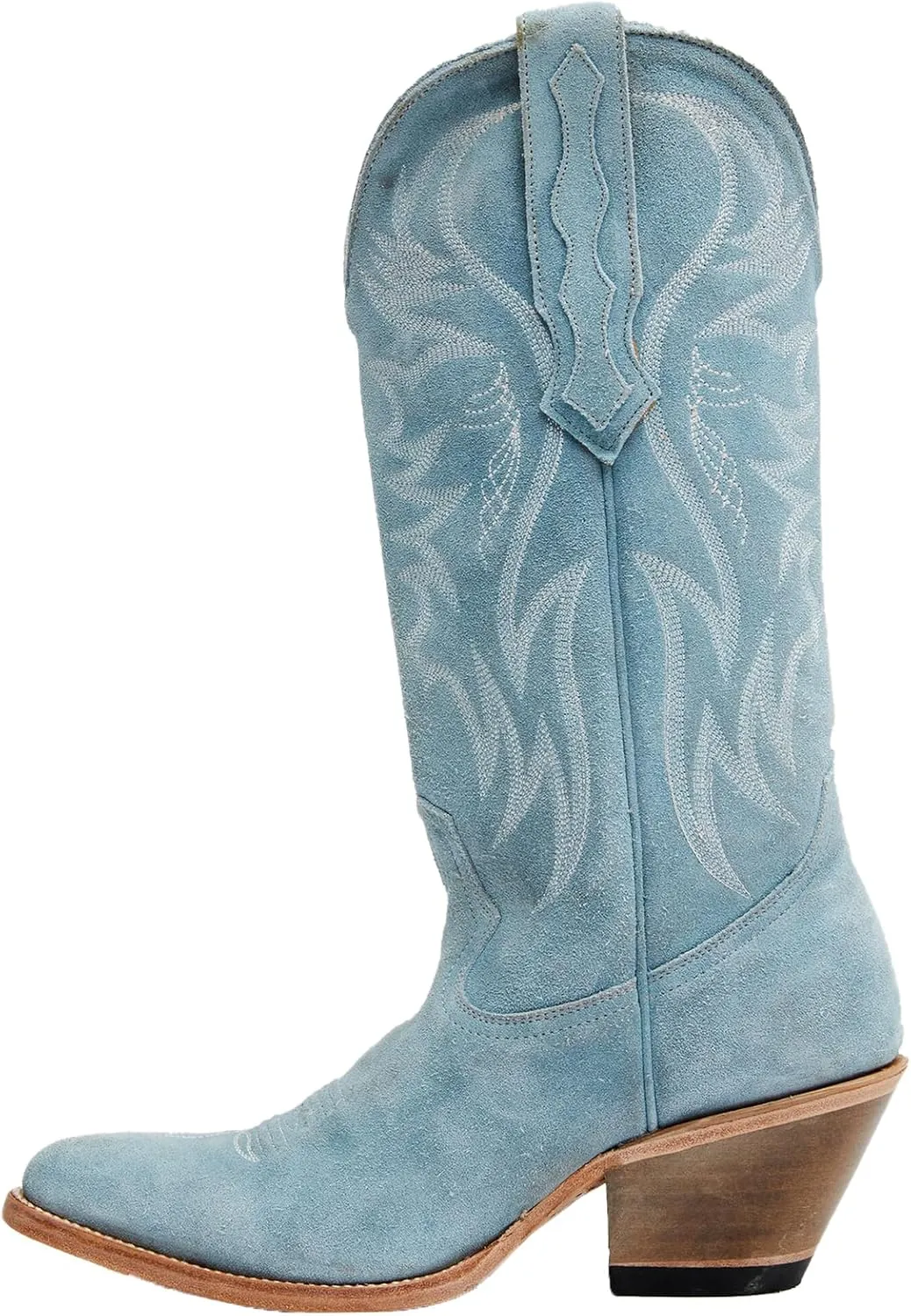 Womens Faux Suede Embroidered Cowboy Boots Pointed Toe Chunky Heel Cowboy Boots Pull On Womens Fashion Mid Calf Boots