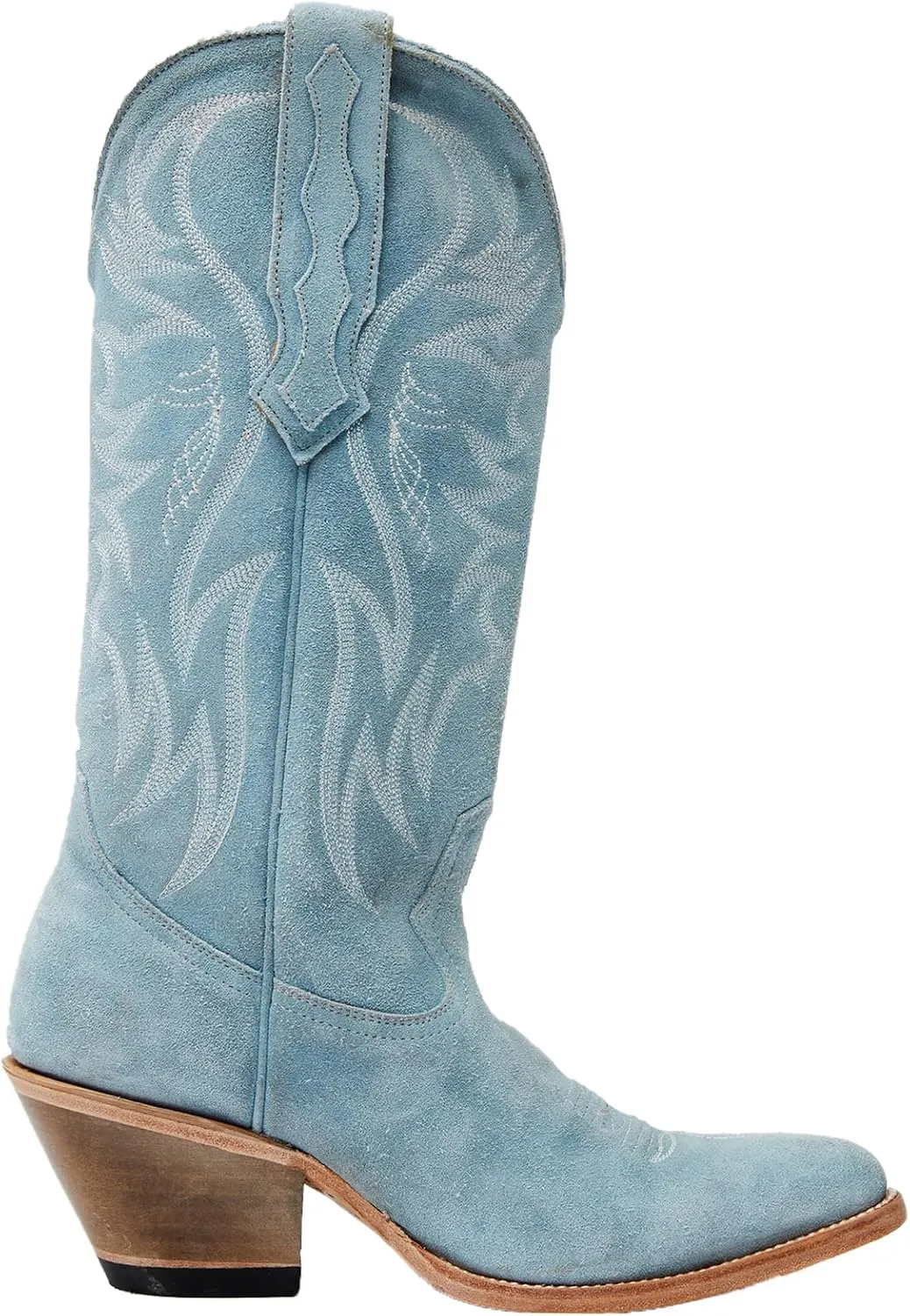 Womens Faux Suede Embroidered Cowboy Boots Pointed Toe Chunky Heel Cowboy Boots Pull On Womens Fashion Mid Calf Boots