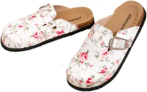 Women's Floral Buckle Clog Slippers Vintage Garden Print Slide-On Mule with Cork Footbed Comfortable Indoor Outdoor Casual Shoes for Spring, Summer, and Fall