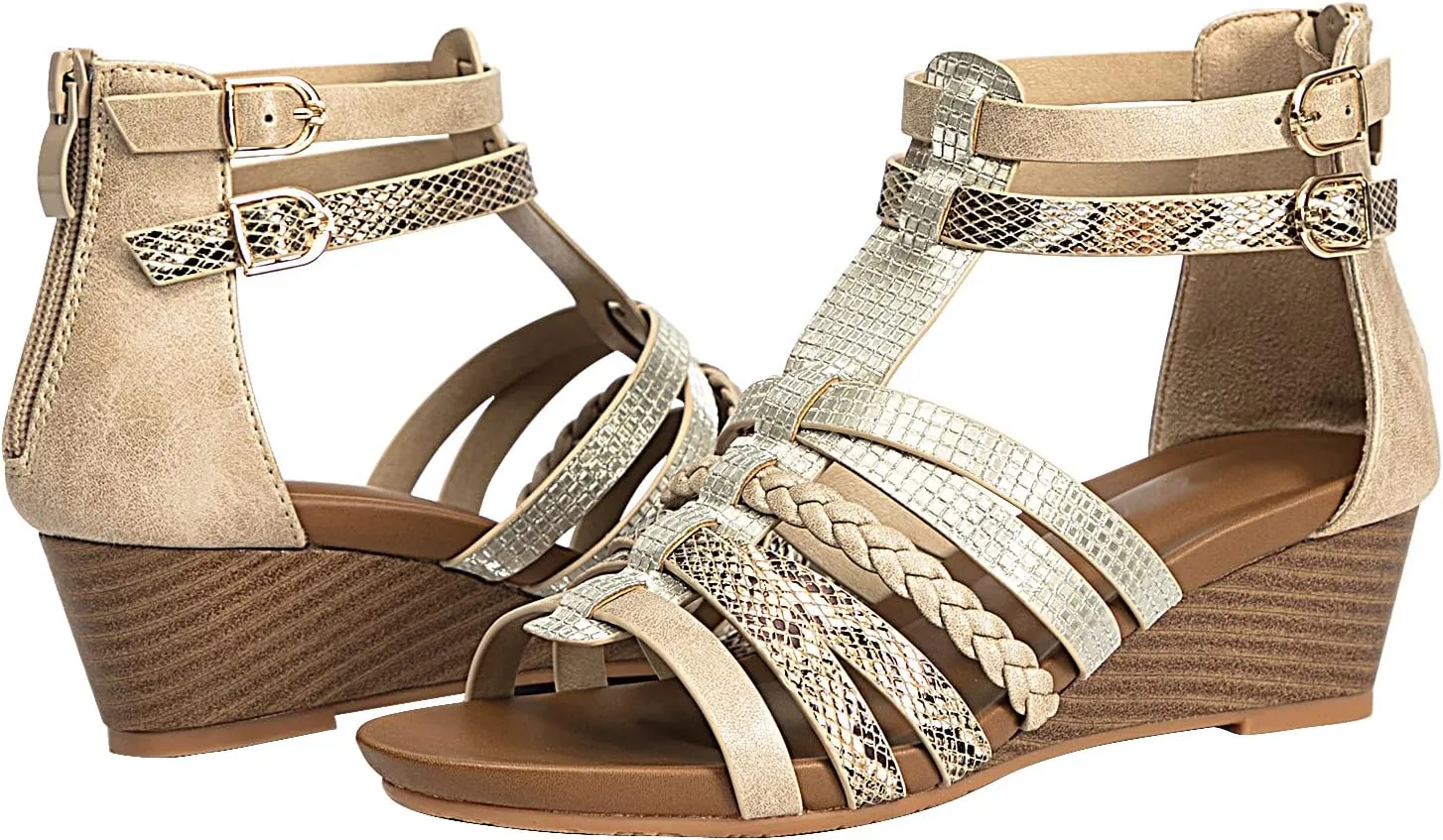 Womens Gladiator Sandals Zipper Strappy Wedge Sandal Roman Shoes For girls