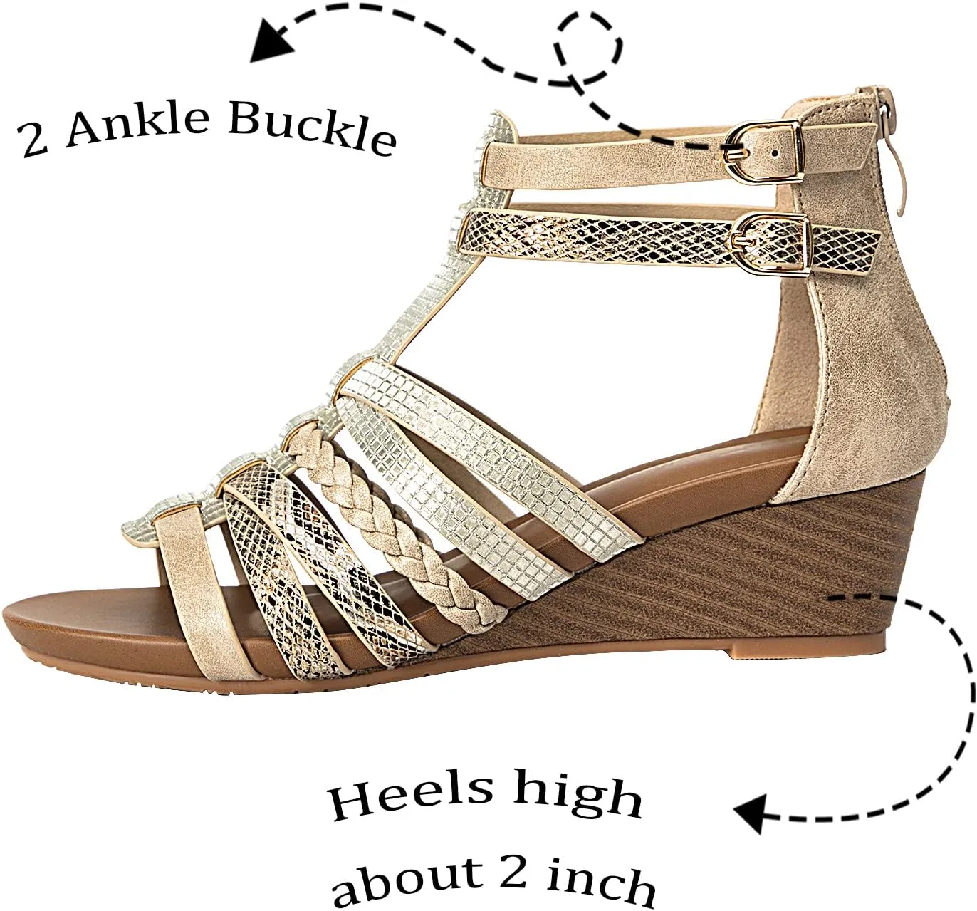 Womens Gladiator Sandals Zipper Strappy Wedge Sandal Roman Shoes For girls