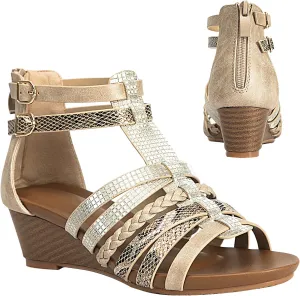 Womens Gladiator Sandals Zipper Strappy Wedge Sandal Roman Shoes For girls