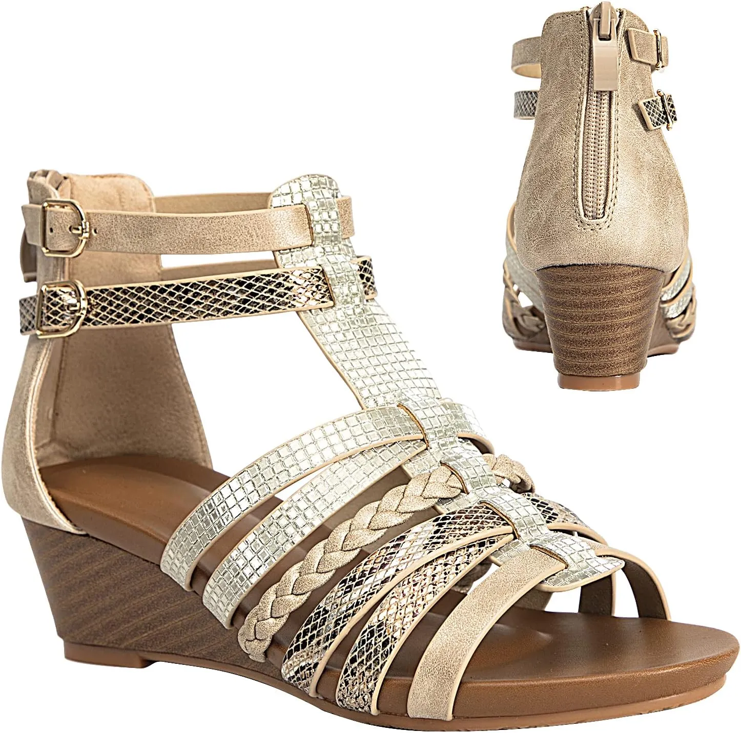 Womens Gladiator Sandals Zipper Strappy Wedge Sandal Roman Shoes For girls