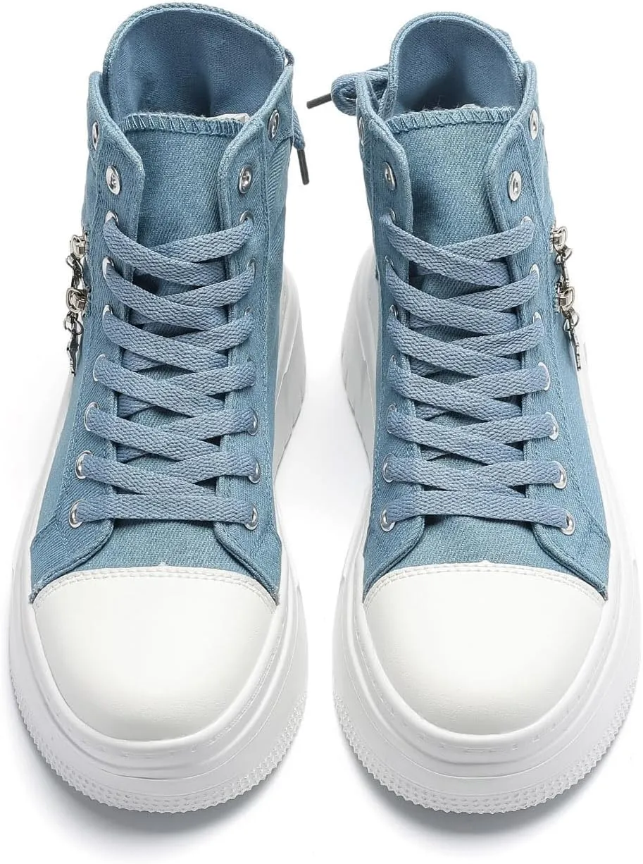 Womens High Top Sneakers Platform Metal Zipper Canvas Shoes Casual Lace up Sneakers