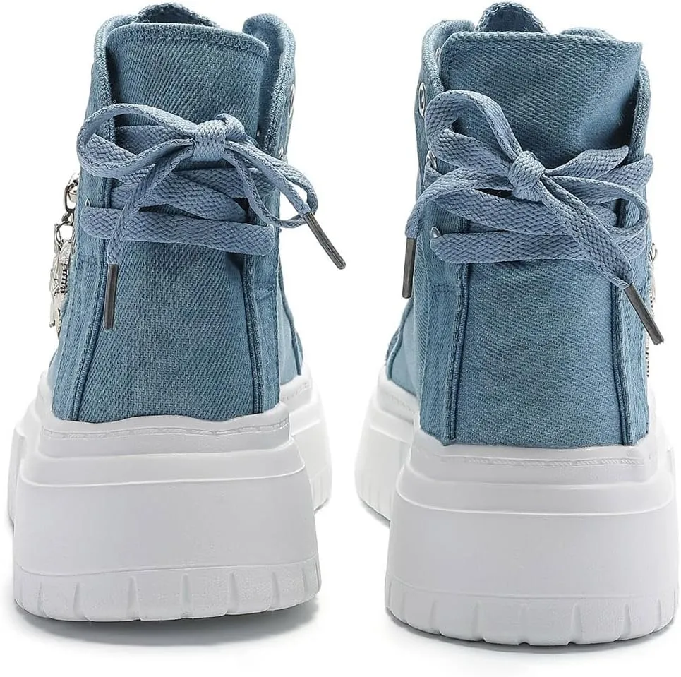 Womens High Top Sneakers Platform Metal Zipper Canvas Shoes Casual Lace up Sneakers