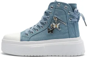 Womens High Top Sneakers Platform Metal Zipper Canvas Shoes Casual Lace up Sneakers