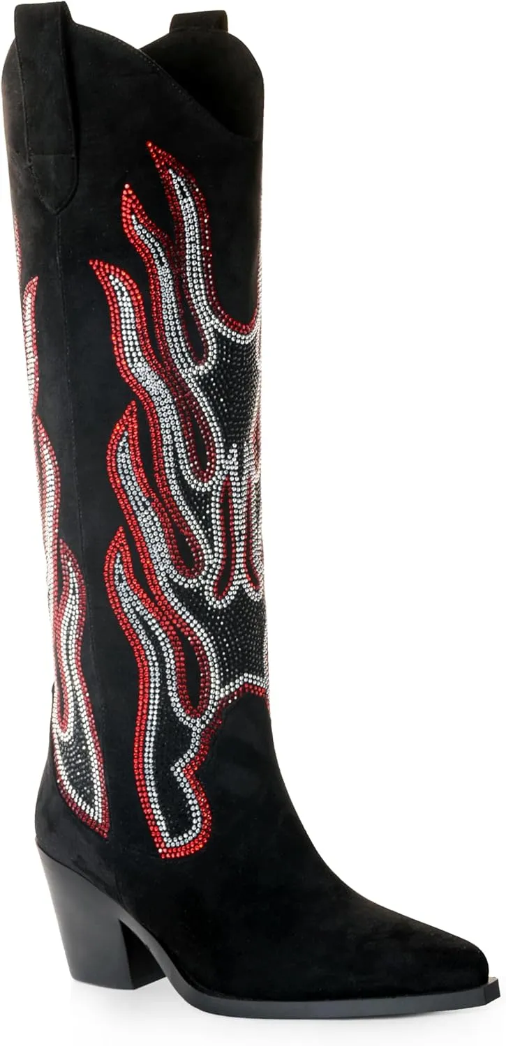 Womens Knee High Boots for Women Cowboy Boots Cowgirl Boots Western Boots Chunky Block Heel Pointed Toes Pull on
