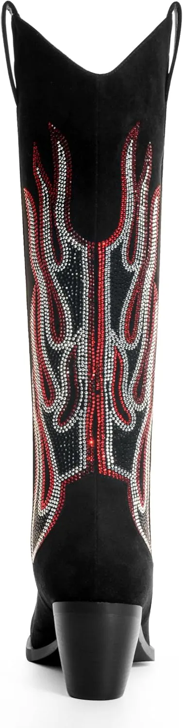 Womens Knee High Boots for Women Cowboy Boots Cowgirl Boots Western Boots Chunky Block Heel Pointed Toes Pull on