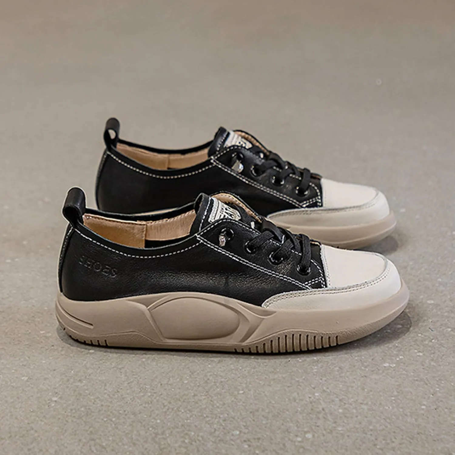 Women's Lace up Platform Increase Height Fashion Sneakers,Retro Low Top Comfort Lightweight Walking Shoes Anti-Slip Thick Soled Leather Running Sneakers