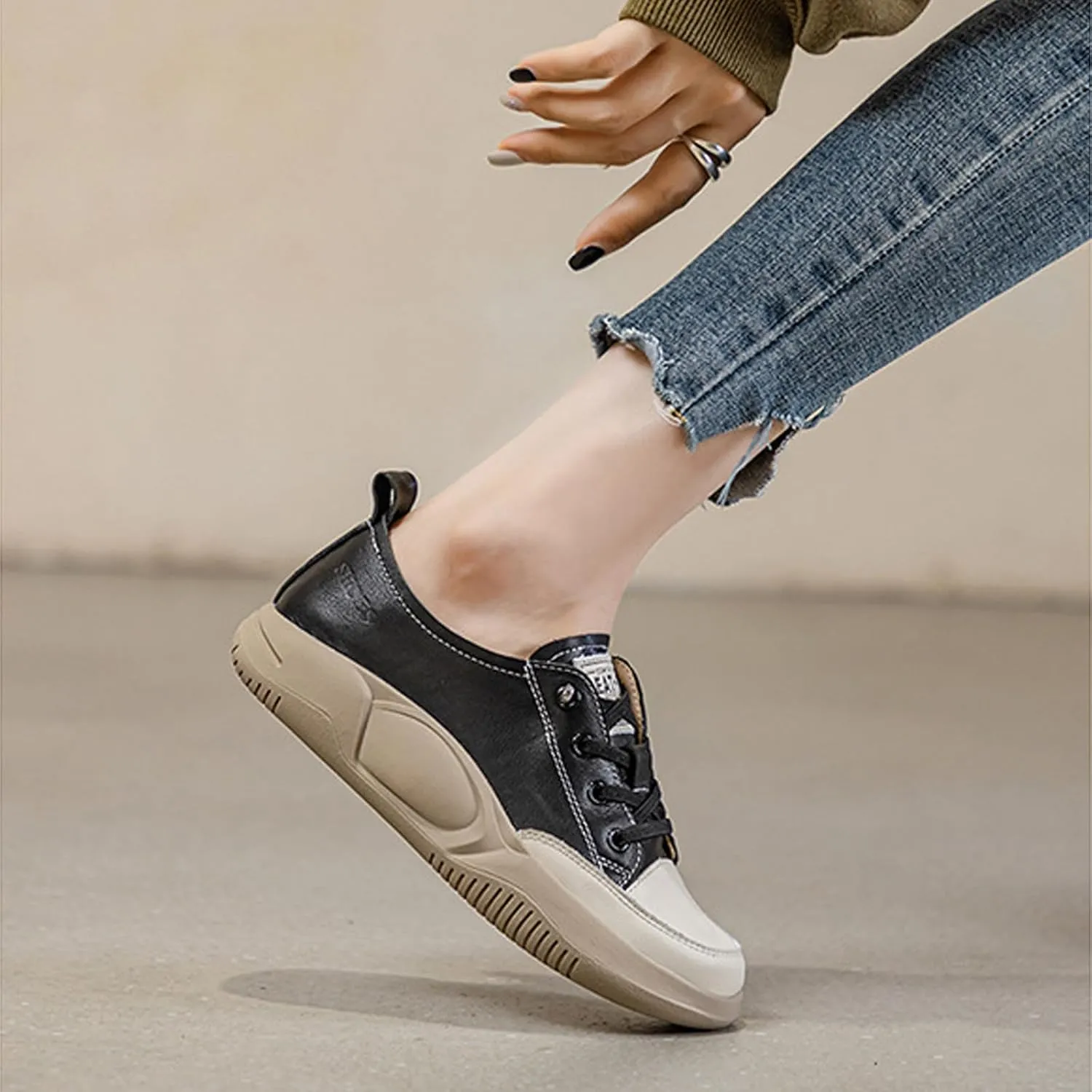 Women's Lace up Platform Increase Height Fashion Sneakers,Retro Low Top Comfort Lightweight Walking Shoes Anti-Slip Thick Soled Leather Running Sneakers