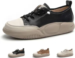 Women's Lace up Platform Increase Height Fashion Sneakers,Retro Low Top Comfort Lightweight Walking Shoes Anti-Slip Thick Soled Leather Running Sneakers