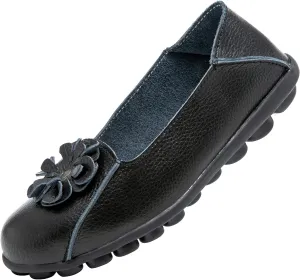 Women's Leather Loafers Slip On Flats Casual Round Toe Moccasins Wild Breathable Comfortable Walking Working Driving Long Standing Fashion Soft Shoes