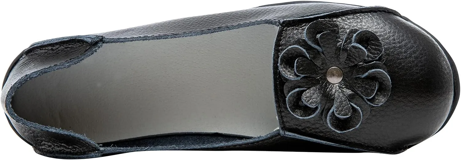 Women's Leather Loafers Slip On Flats Casual Round Toe Moccasins Wild Breathable Comfortable Walking Working Driving Long Standing Fashion Soft Shoes