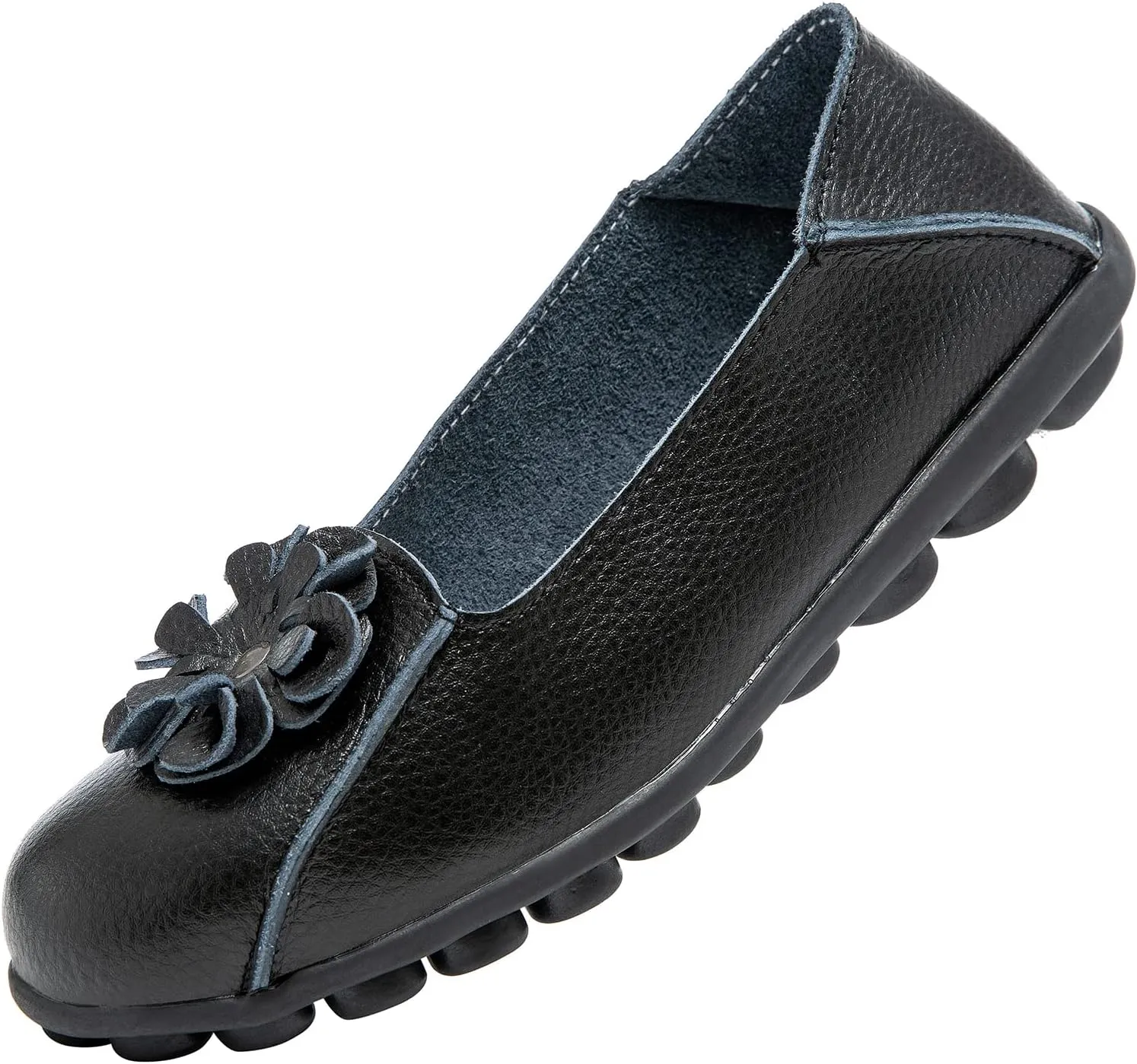 Women's Leather Loafers Slip On Flats Casual Round Toe Moccasins Wild Breathable Comfortable Walking Working Driving Long Standing Fashion Soft Shoes