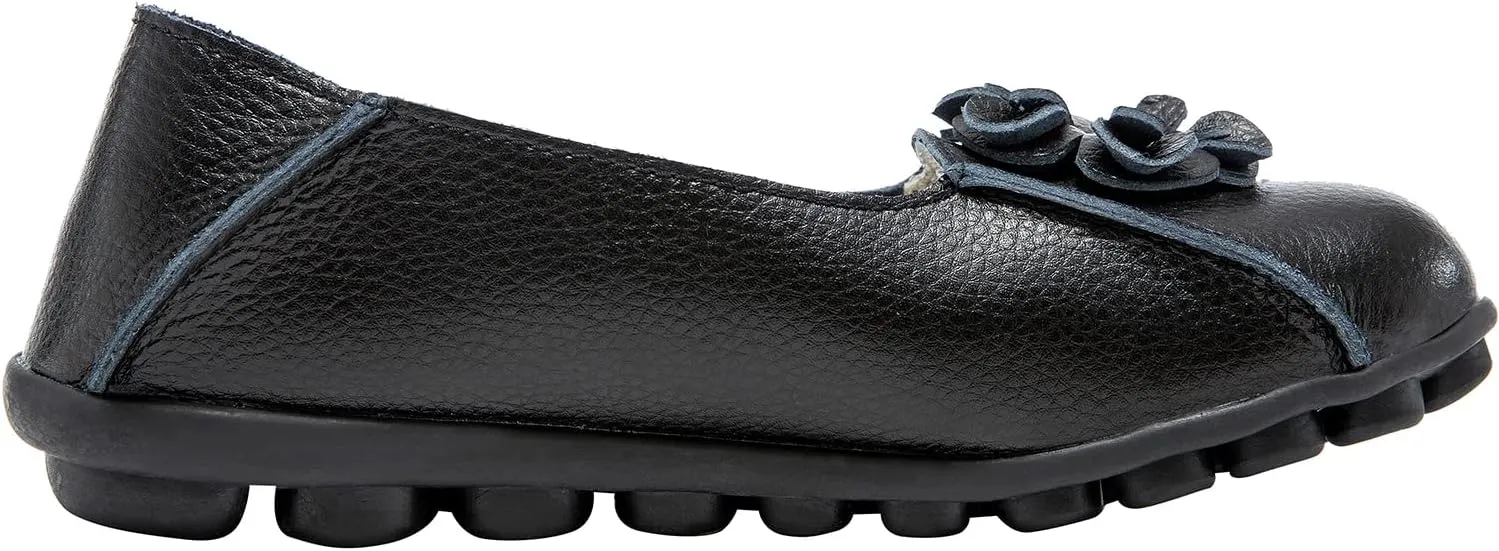 Women's Leather Loafers Slip On Flats Casual Round Toe Moccasins Wild Breathable Comfortable Walking Working Driving Long Standing Fashion Soft Shoes