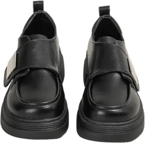 Women's Leather Monk Strap Platform Penny Loafers Luxury Round Toe Slip-On Office Business Dress Shoes Non-Slip Height Increase Daily Casual Shoes
