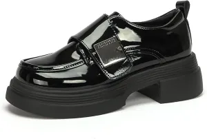 Women's Leather Monk Strap Platform Penny Loafers Luxury Round Toe Slip-On Office Business Dress Shoes Non-Slip Height Increase Daily Casual Shoes