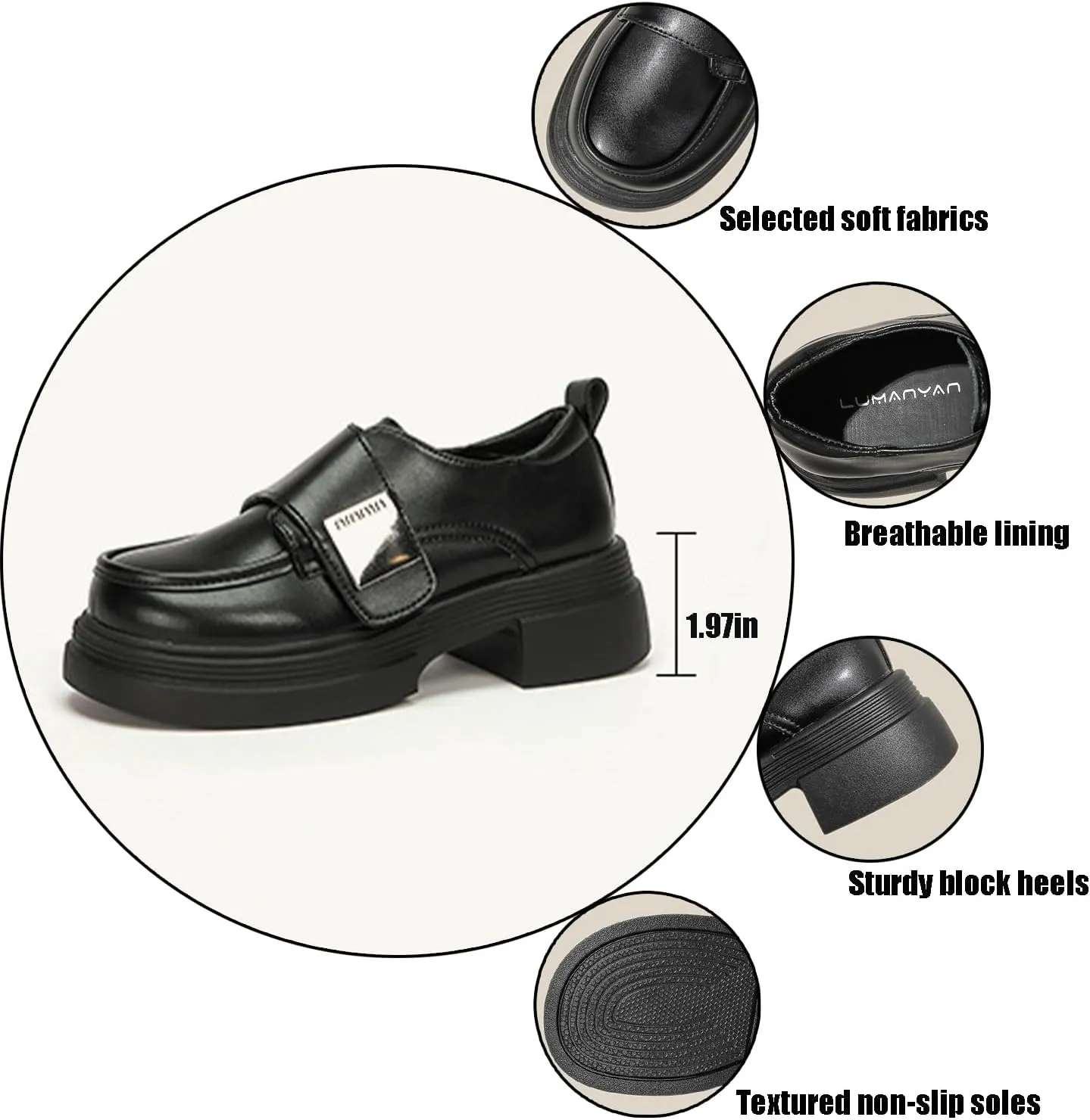 Women's Leather Monk Strap Platform Penny Loafers Luxury Round Toe Slip-On Office Business Dress Shoes Non-Slip Height Increase Daily Casual Shoes