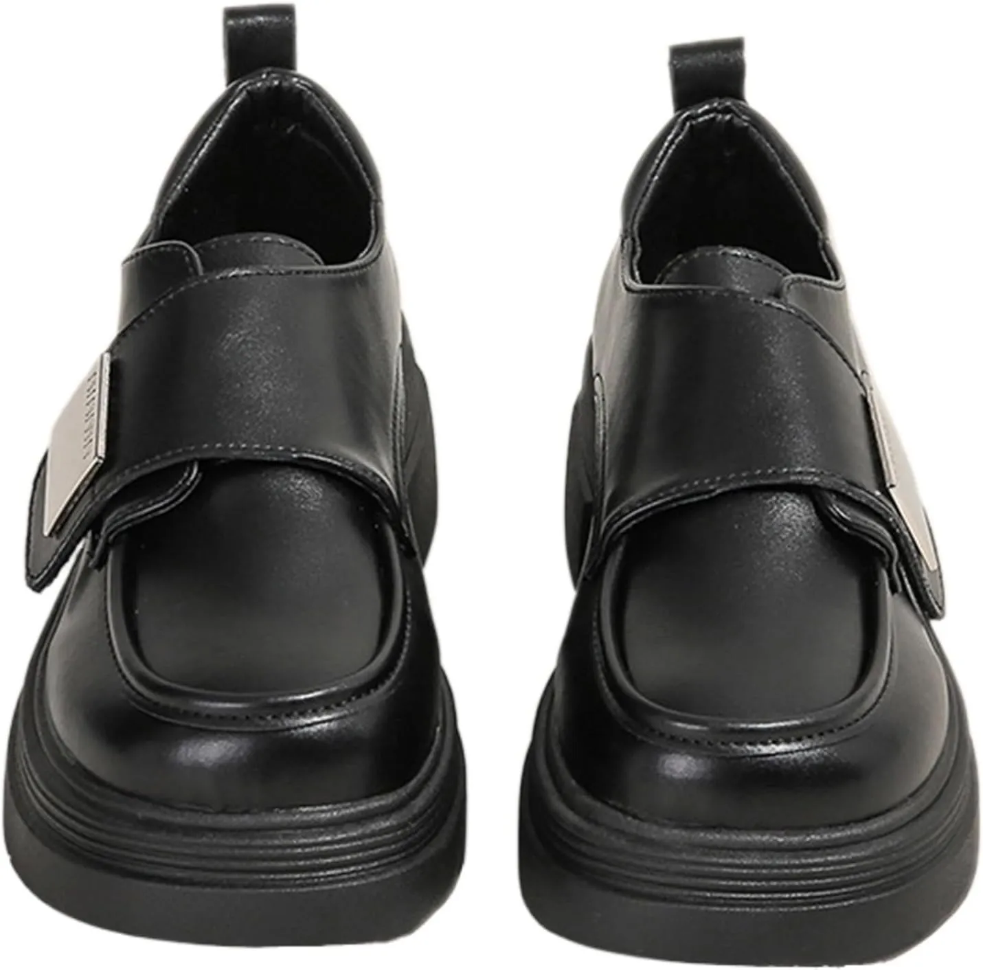 Women's Leather Monk Strap Platform Penny Loafers Luxury Round Toe Slip-On Office Business Dress Shoes Non-Slip Height Increase Daily Casual Shoes