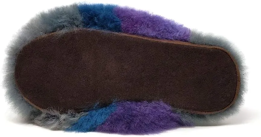 Women's Luxury 100% Baby Alpaca Fur Slippers, Striped, Open-Toe House Shoes